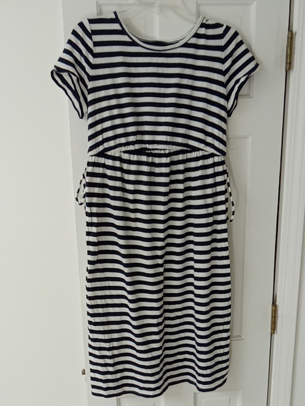 MATERNITY Striped Navy and White Midi Dress